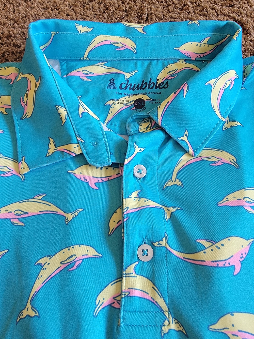 Chubbies Men's Turquoise Dolphin Print Polo Shirt Size XXL